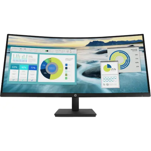 "HP P34hc G4 WQHD USB-C Curved Monitor,  Connectivity: 1 SuperSpeed USB Type-C 5Gbps signaling rate (up to 65W USB Power Delivery, Alt Mode DisplayPort 1.2), 1 HDMI 2.0, 1 DisplayPort 1.2, Security Cable Slot - 21Y56AS"